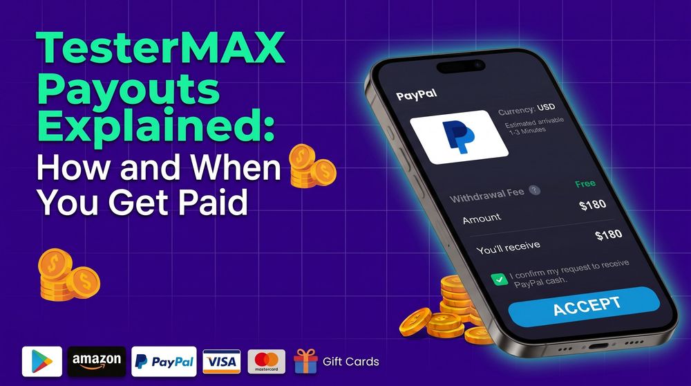 TesterMAX payout options showing PayPal cash and gift card redemption.jpeg